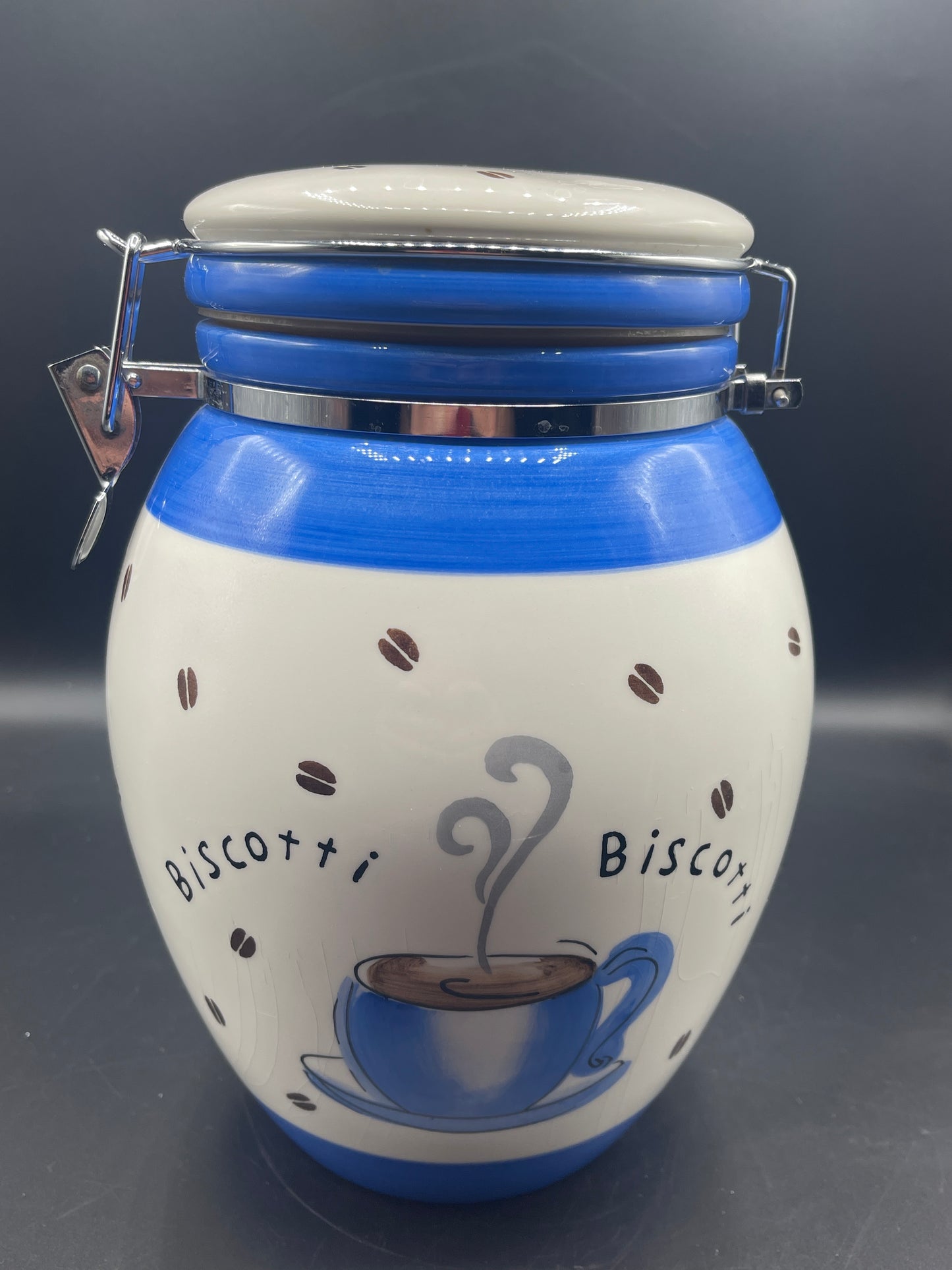 Coffee Themed Biscotti Jar with Wire Clip Closure