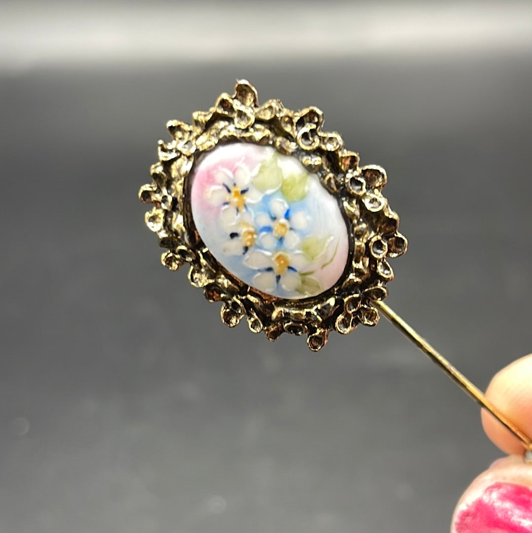 Vintage Hand-Painted Flower Stick Pin