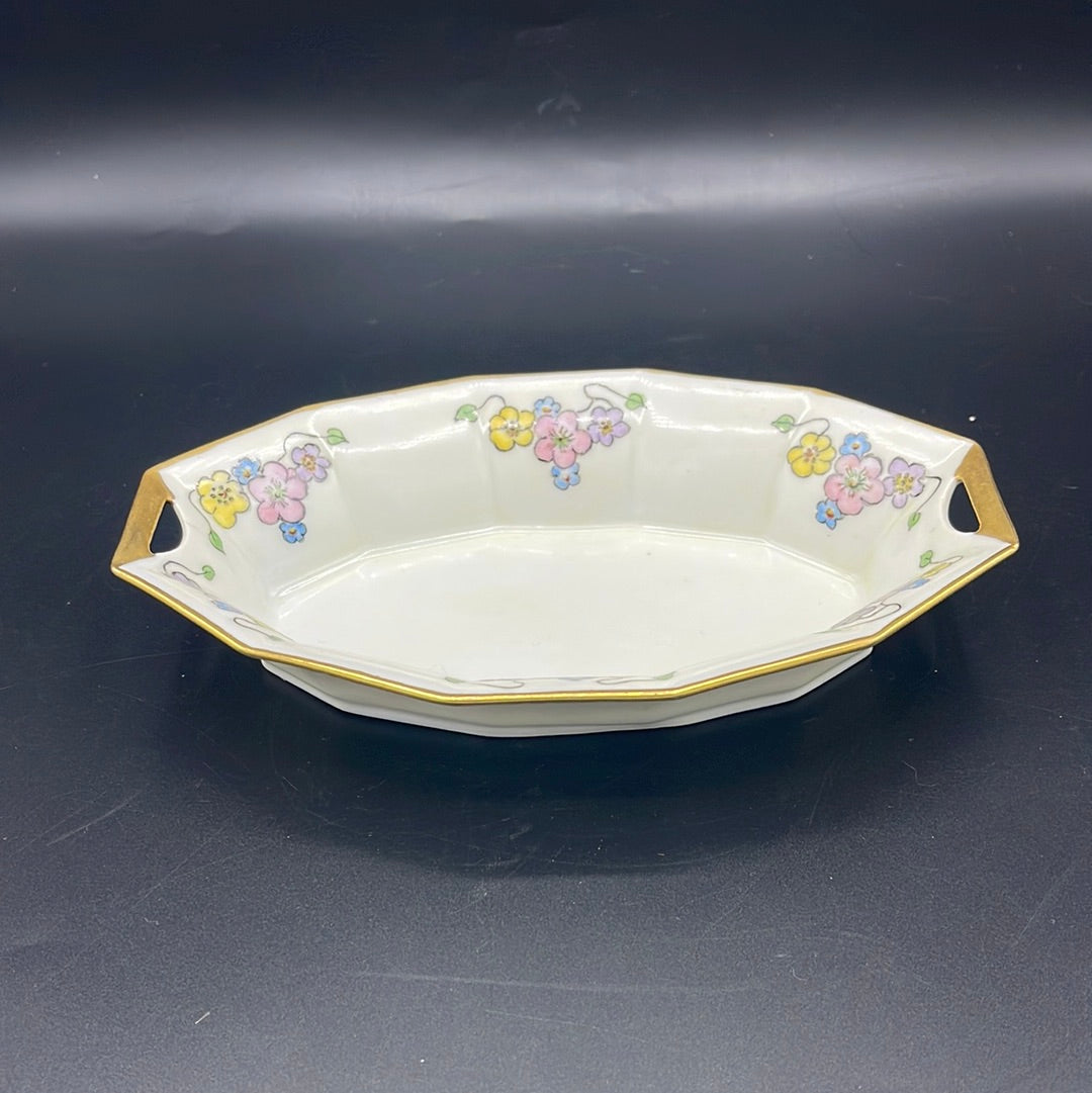 German Oval Trinket Dish with Flowers