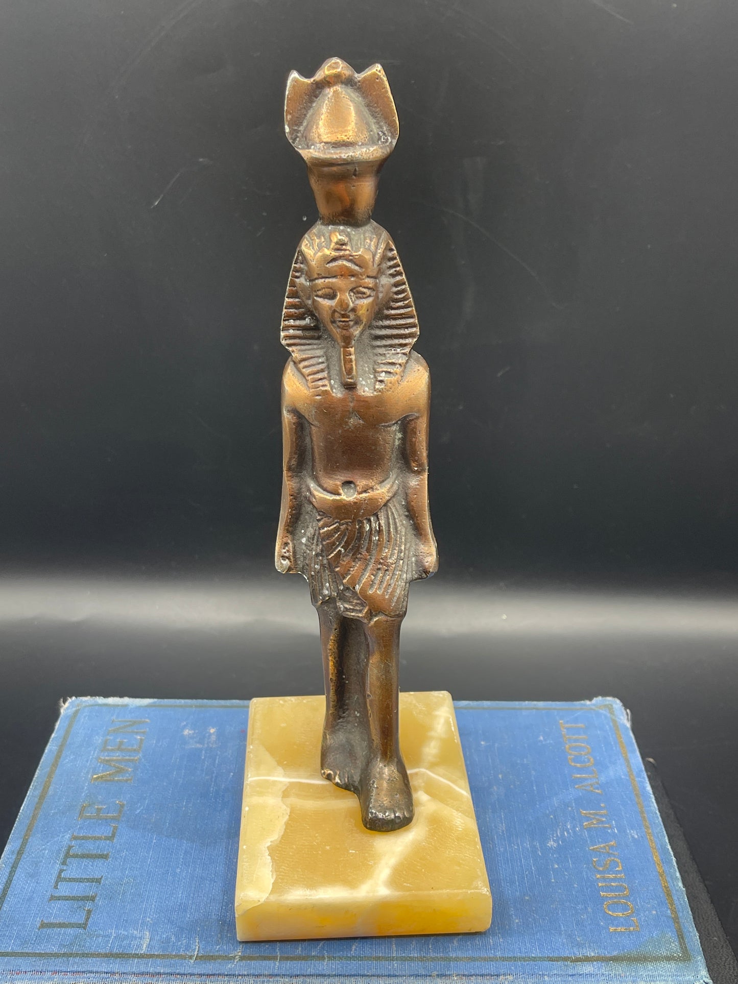 Bronze Finish Egyptian King Figurine on Stone Base