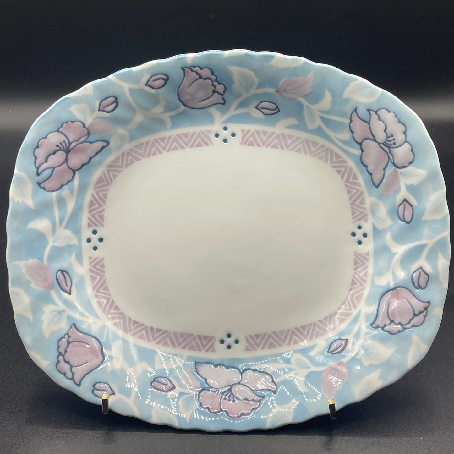 Mino Yogyo Seito Pink and Blue Floral Serving Bowl