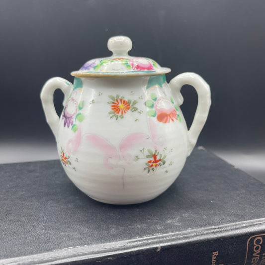 Asian Hand Painted Porcelain Lidded Sugar Bowl