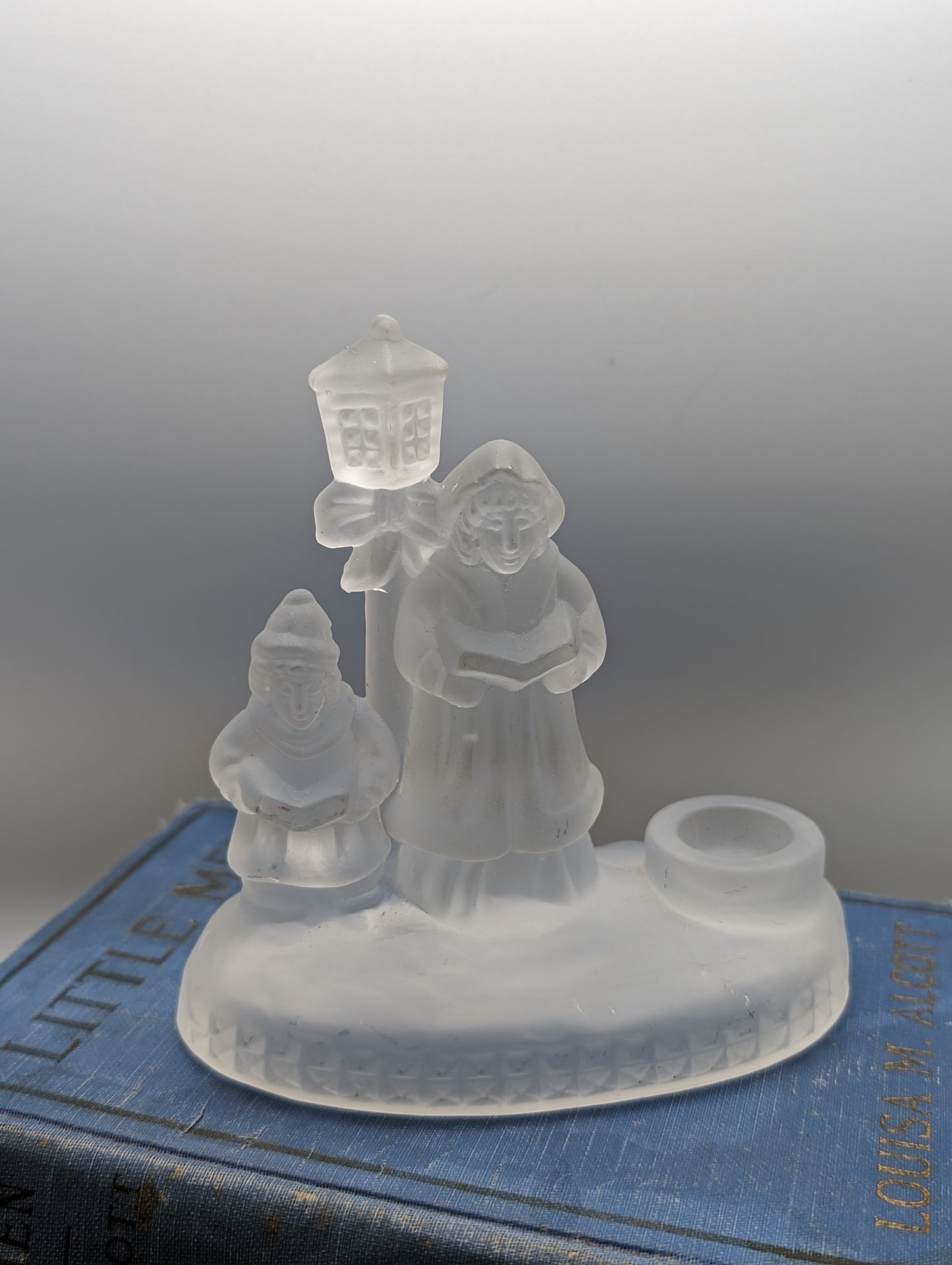 Vintage Satin Glass Carol Singers Candle Holder