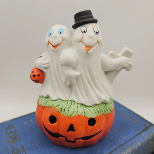 Vintage Whimsical Ghost and Pumpkin Tea Light Candle Holder