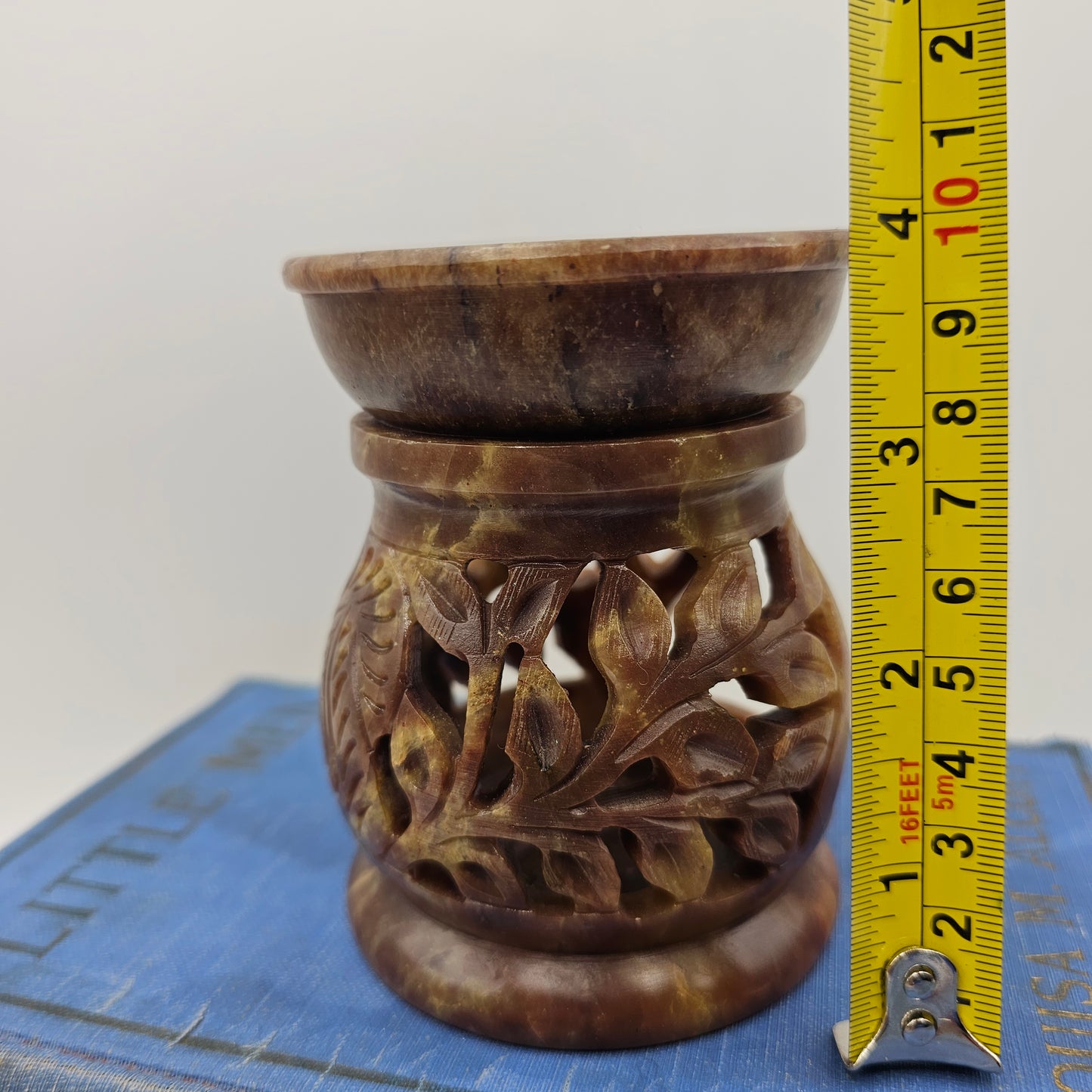 Hand Carved Soapstone Wax Burner with Floral Design