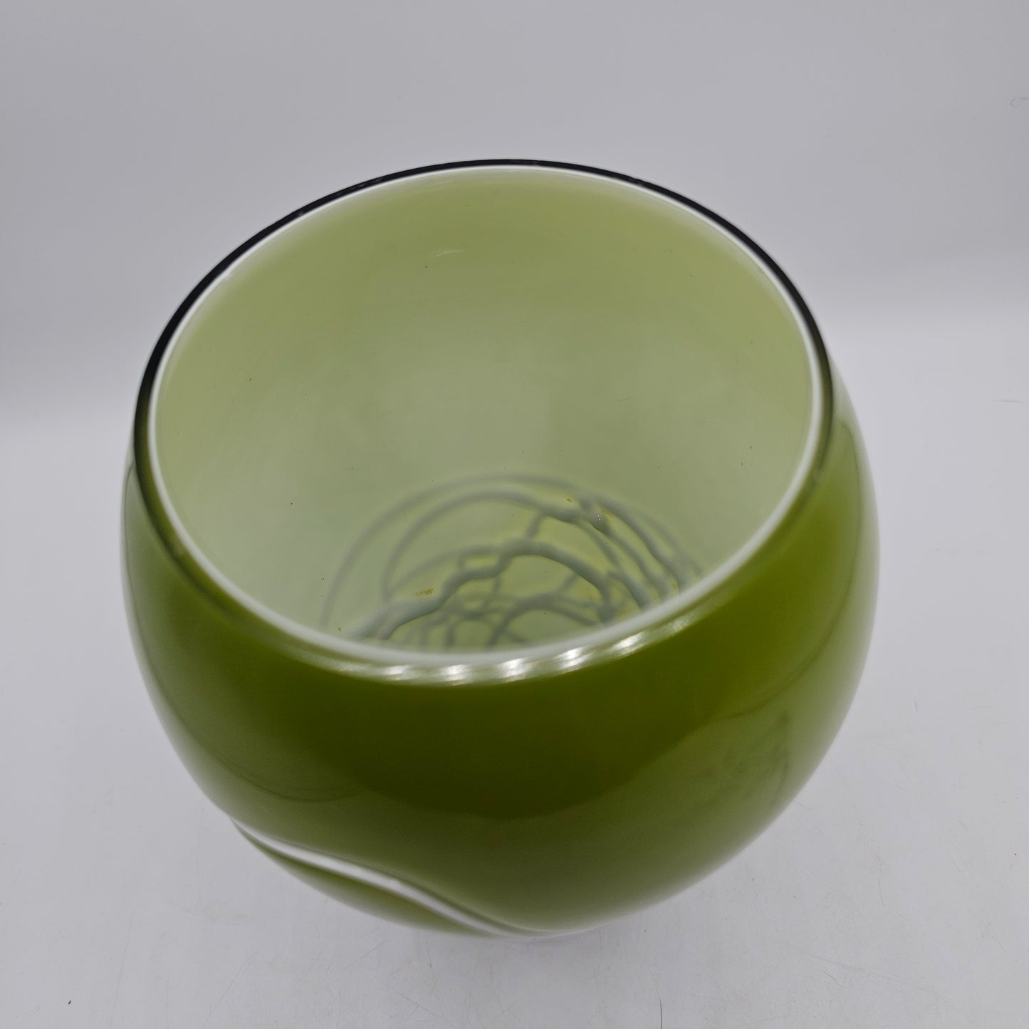 Green with Applied White Web Swirl Glass Vase