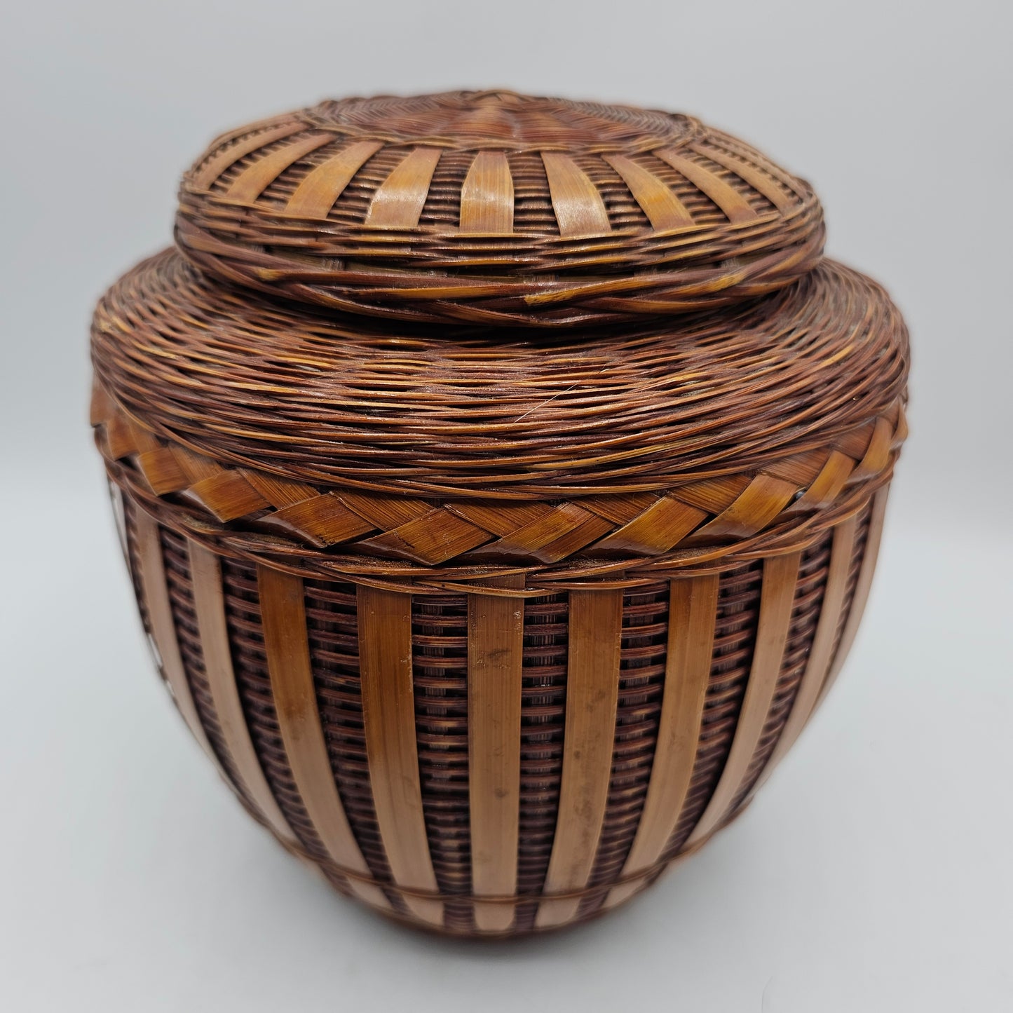 Vintage Wicker Covered Ceramic Lidded Ginger Jar