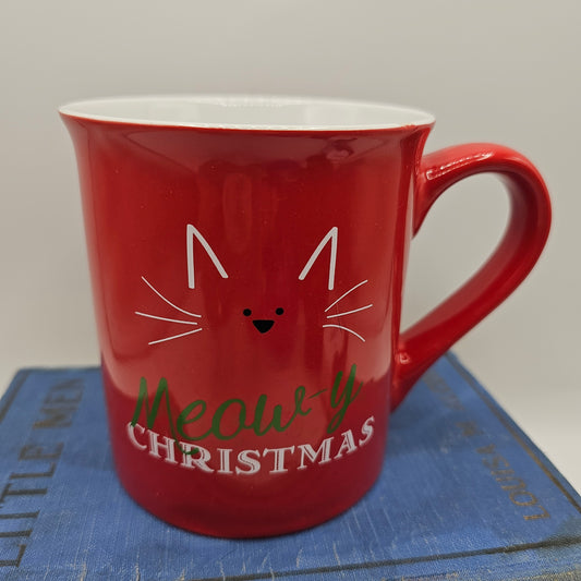 Red "Meowy Christmas" Cat Coffee Mug