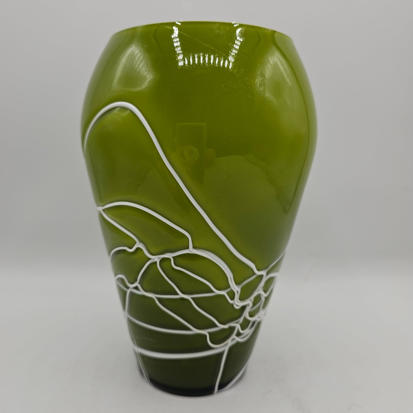 Green with Applied White Web Swirl Glass Vase