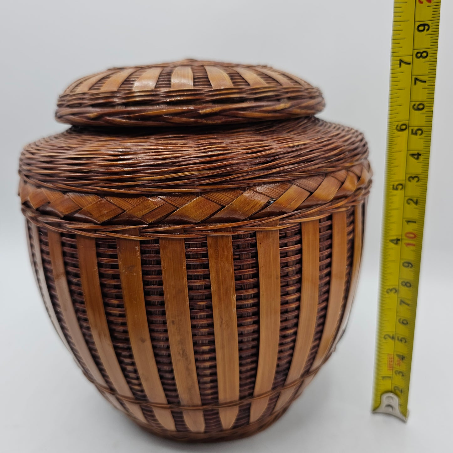 Vintage Wicker Covered Ceramic Lidded Ginger Jar