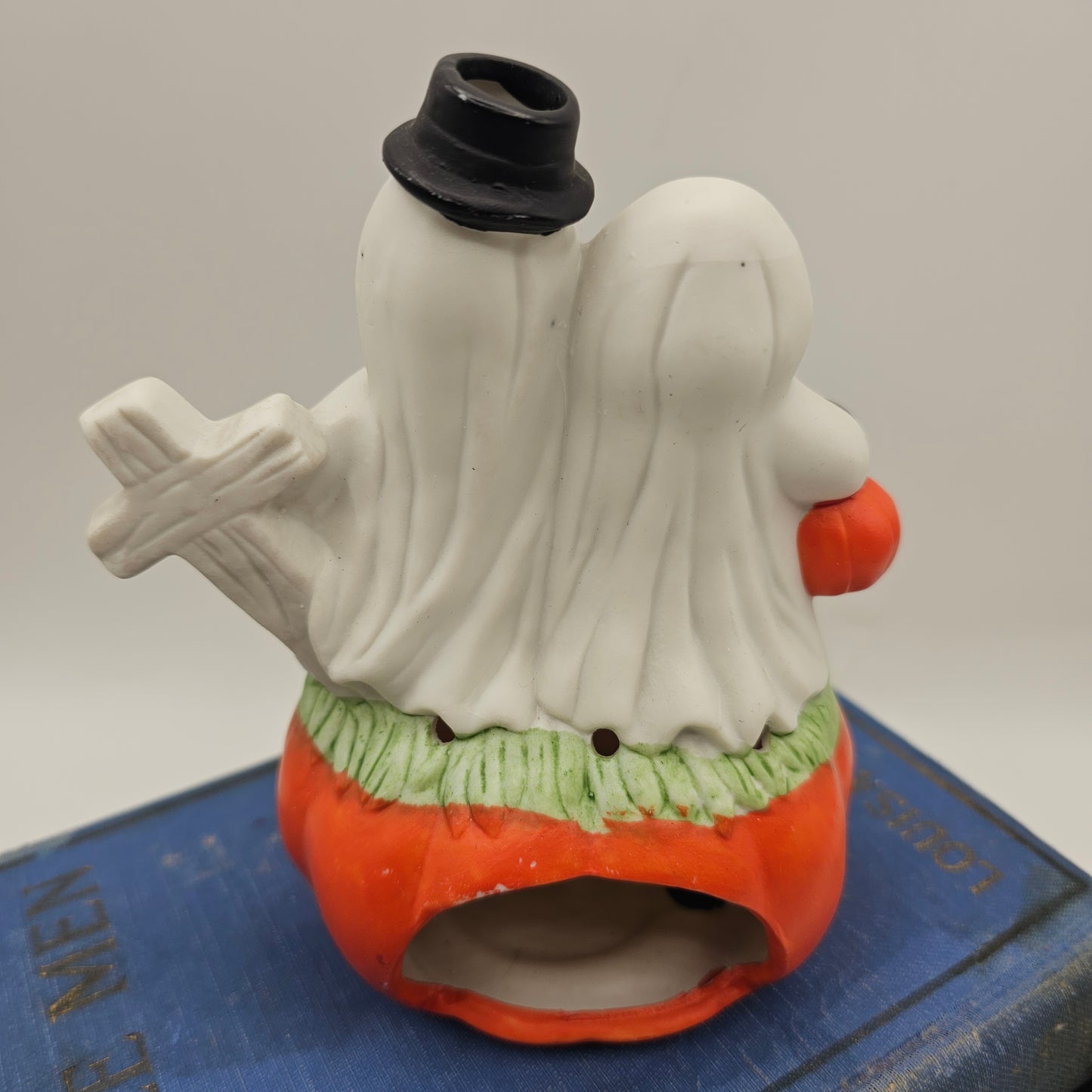 Vintage Whimsical Ghost and Pumpkin Tea Light Candle Holder