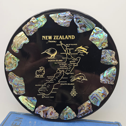 New Zealand Map Plate with Abalone Shell in Lucite