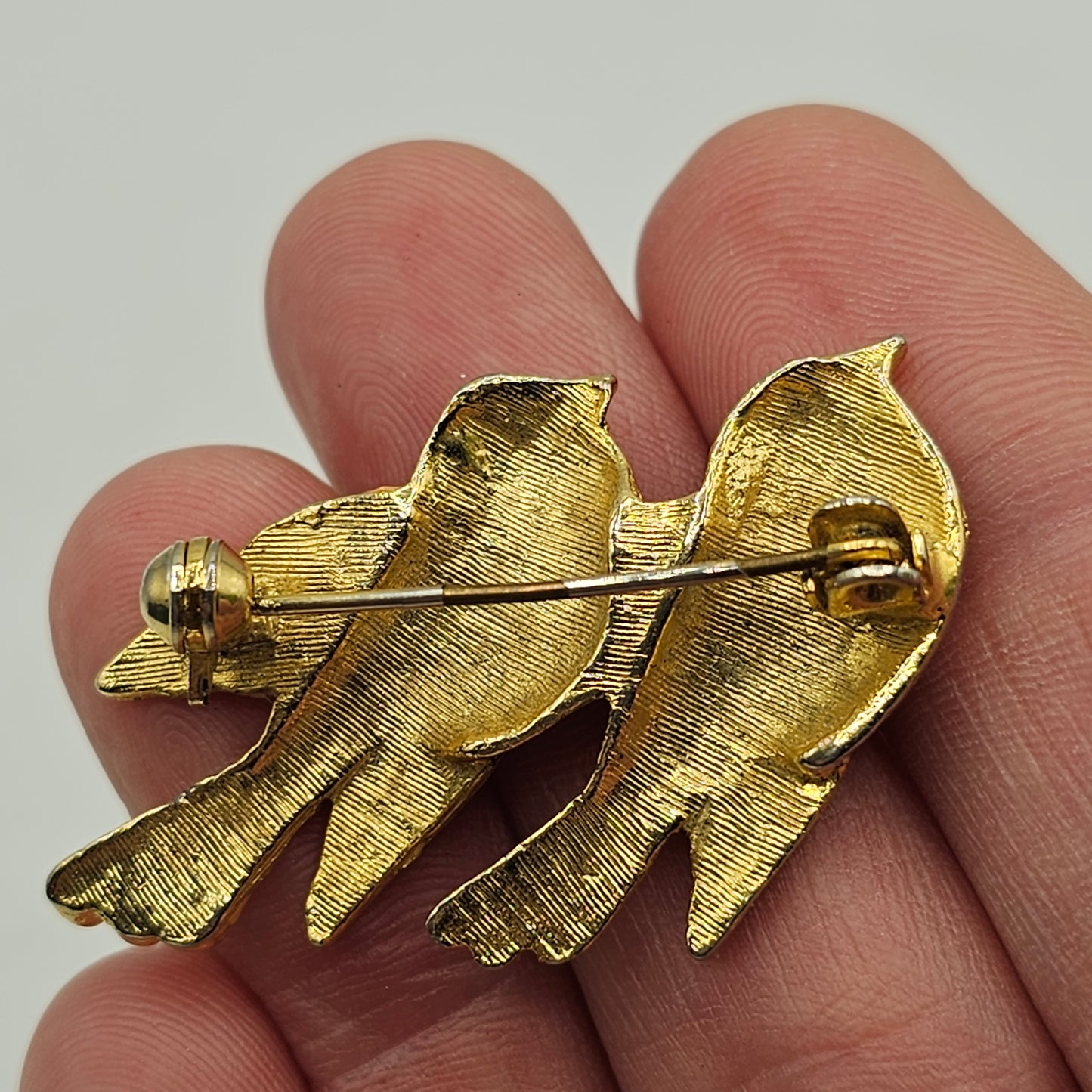 Vintage Pink and Gold Tone Bird Brooch