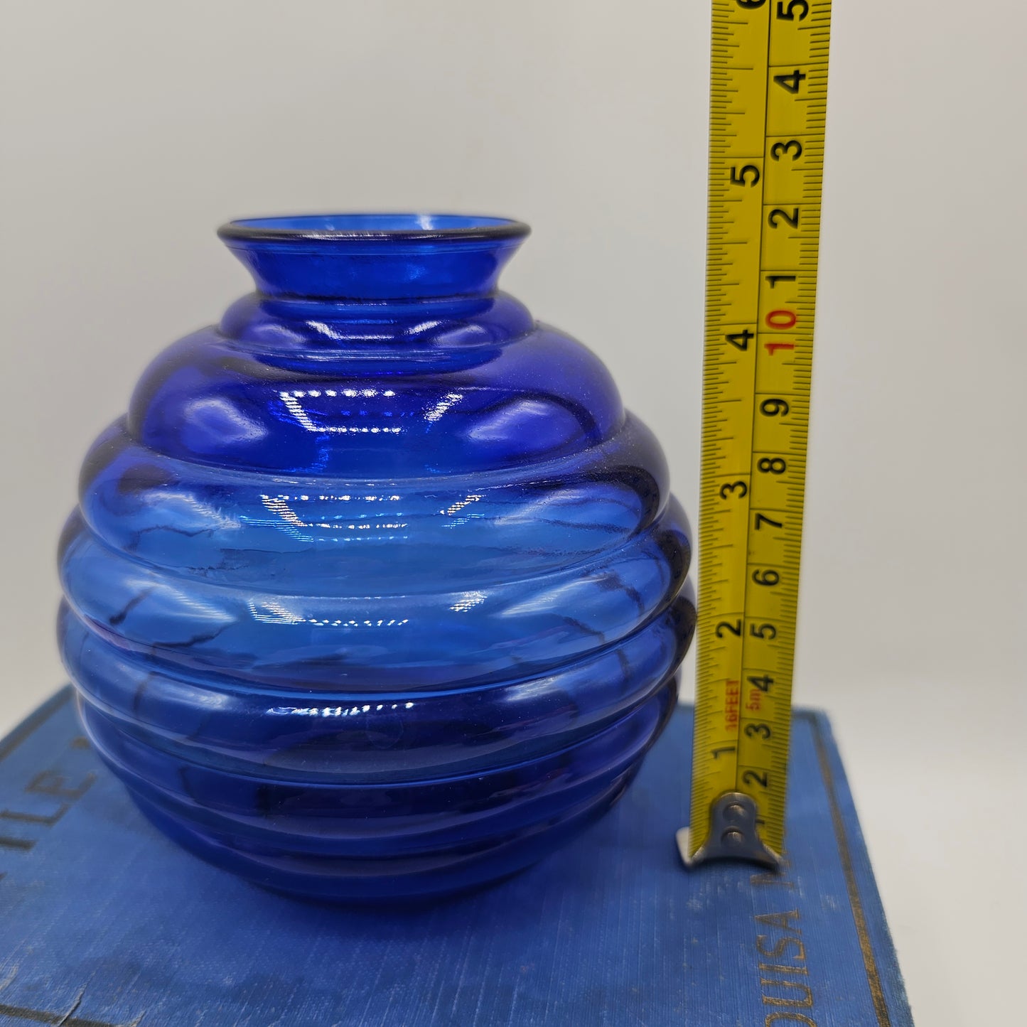 Vintage Cobalt Blue Glass Ribbed Beehive Vase