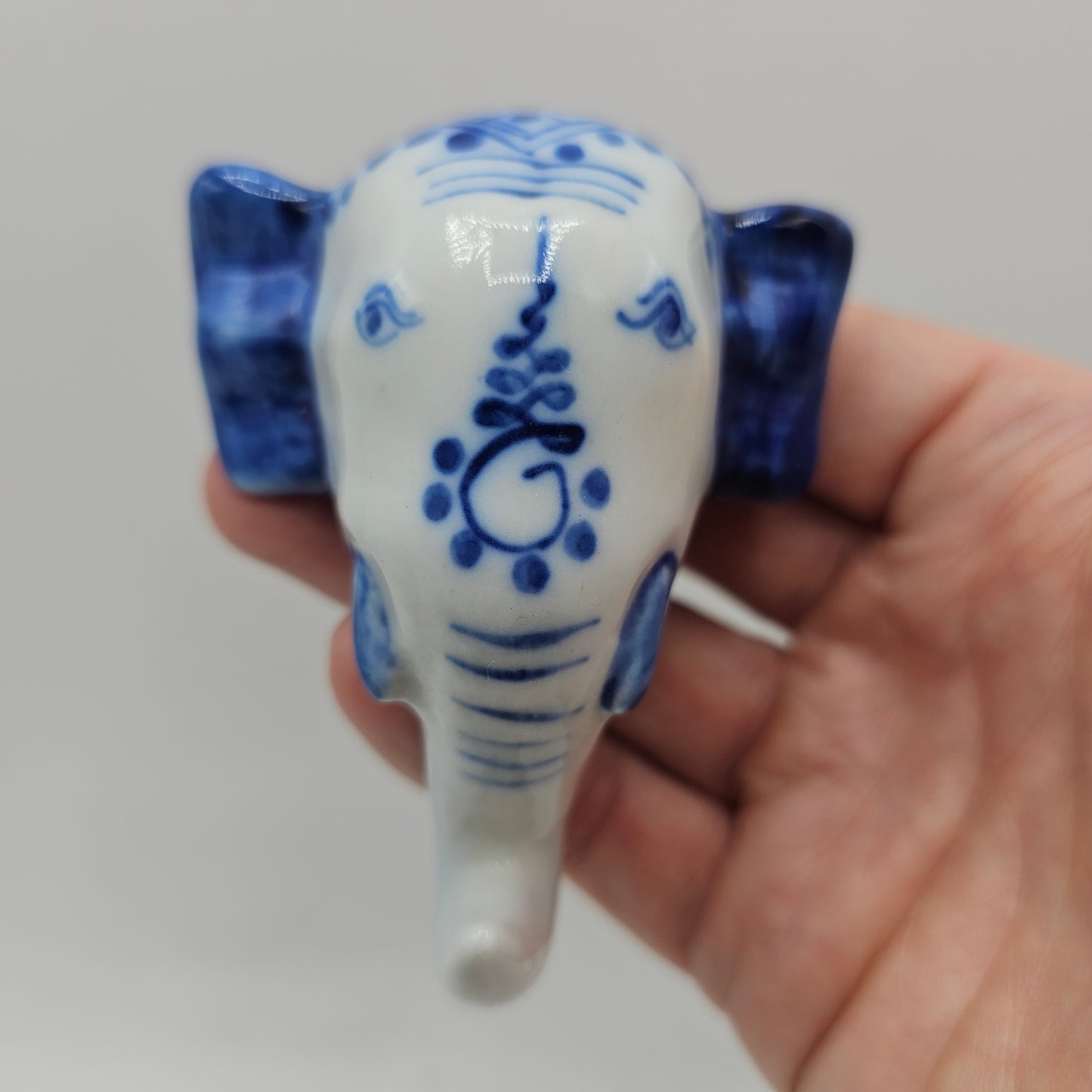 White and Blue Ceramic Elephant Hook