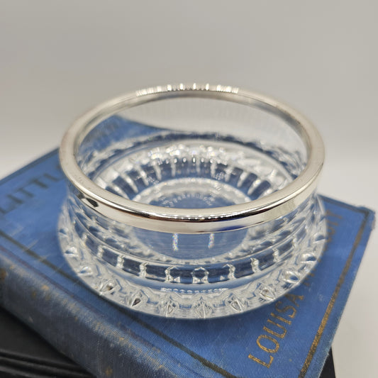 Crystal Candy Dish (Candle Holder) with Silver Plate Rim