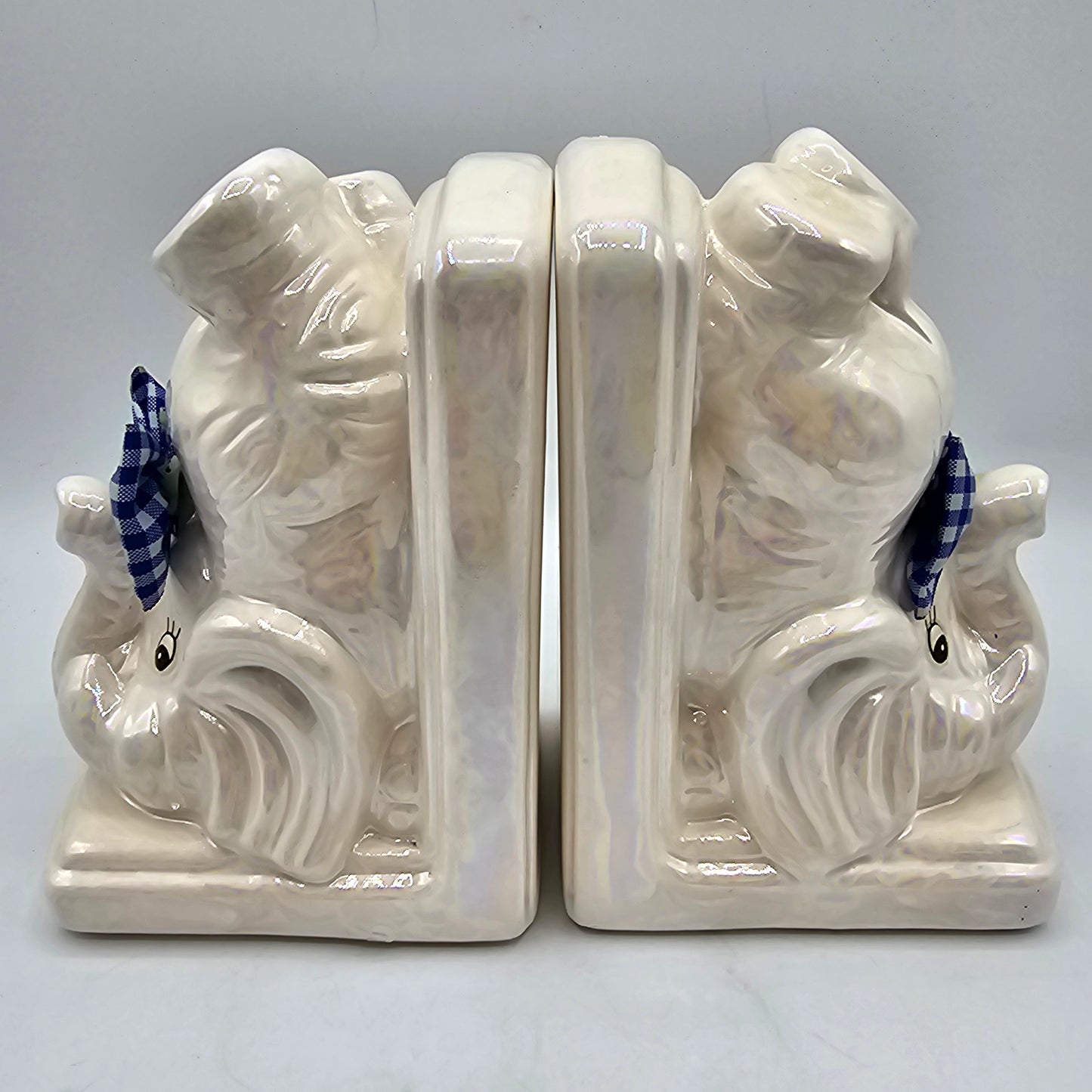 Pearly Iridescent Ceramic Elephant Bookends