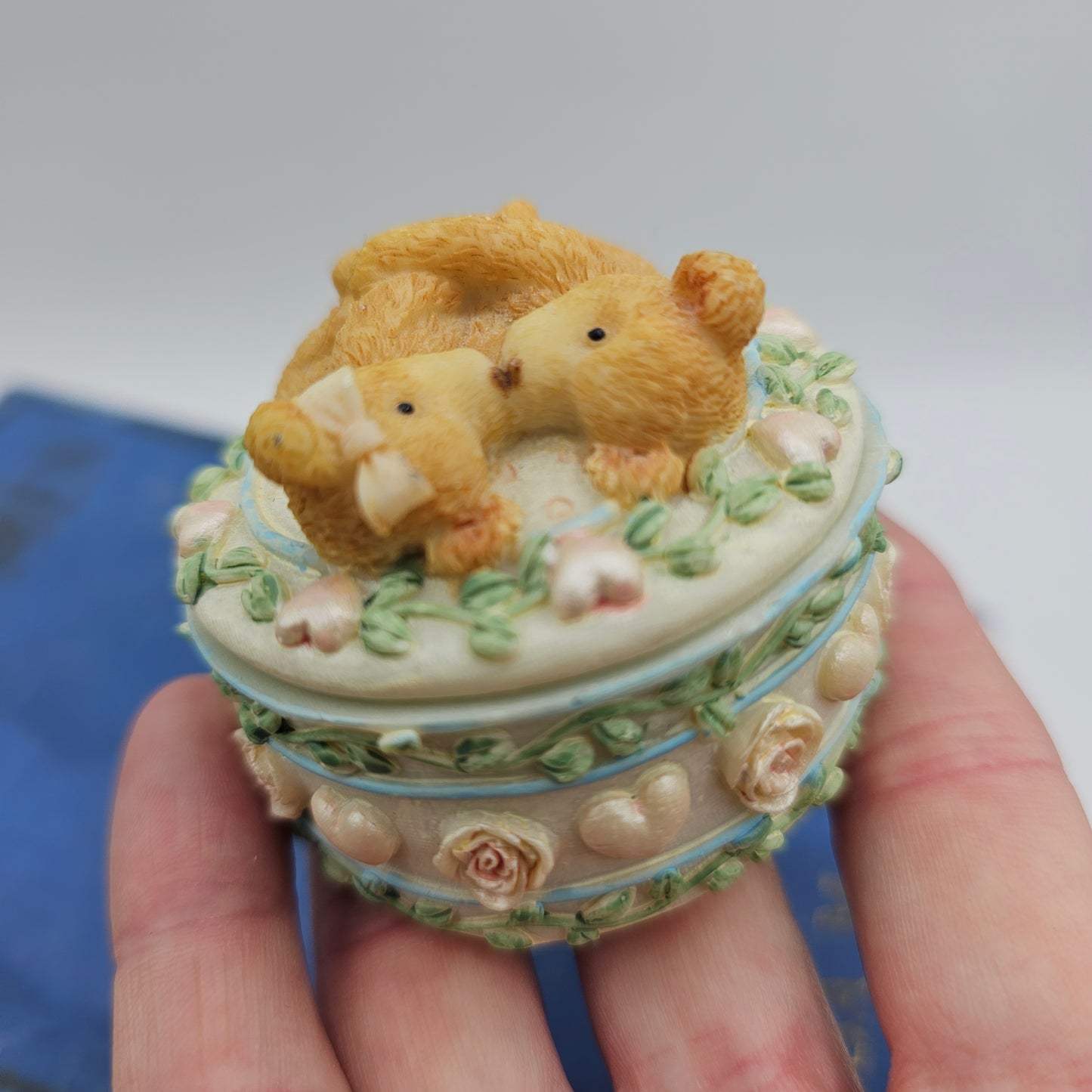 Small Bear and Flowers Lidded Trinket Box