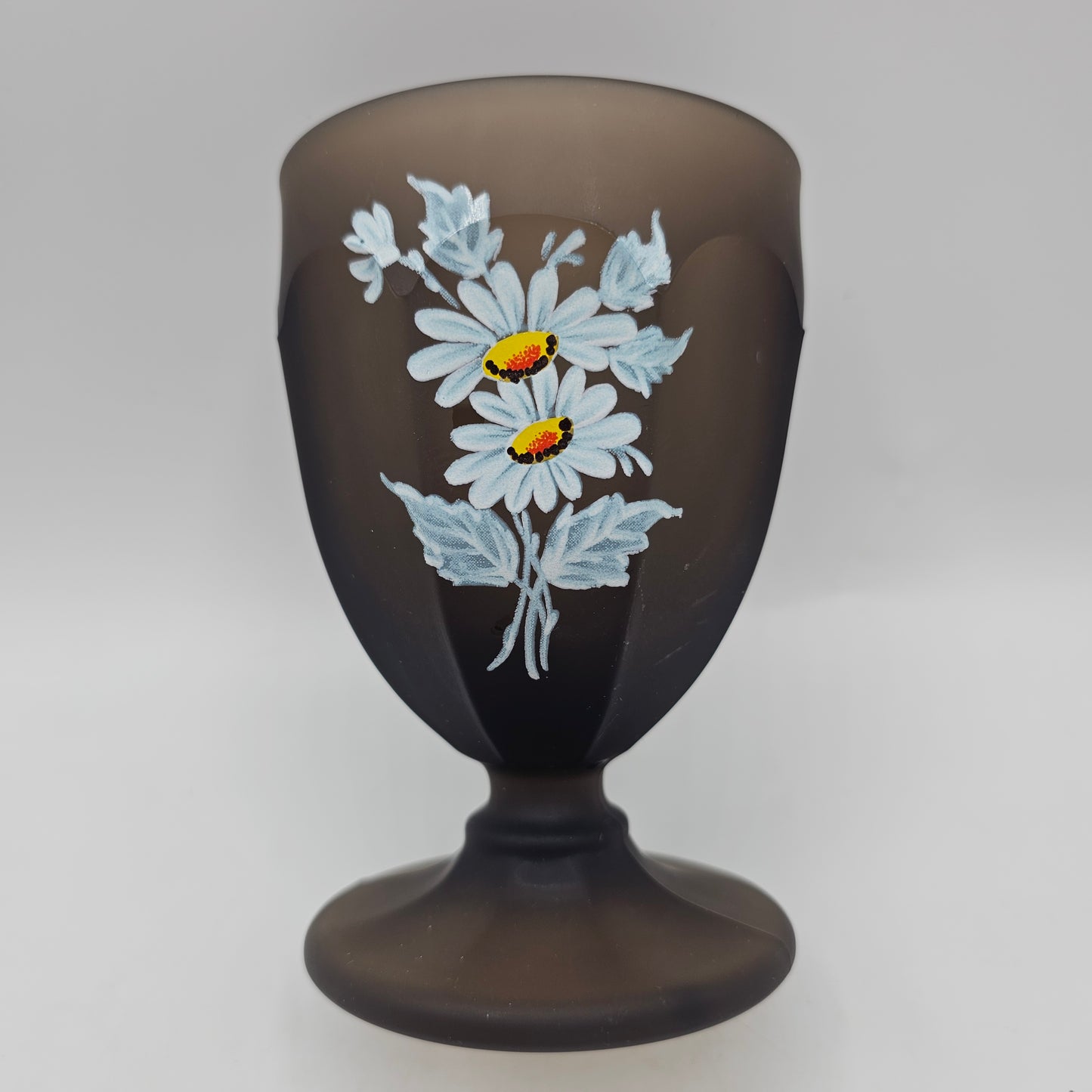 Westmoreland Brown Glass Goblet Candy Dish with Transferware Daisies