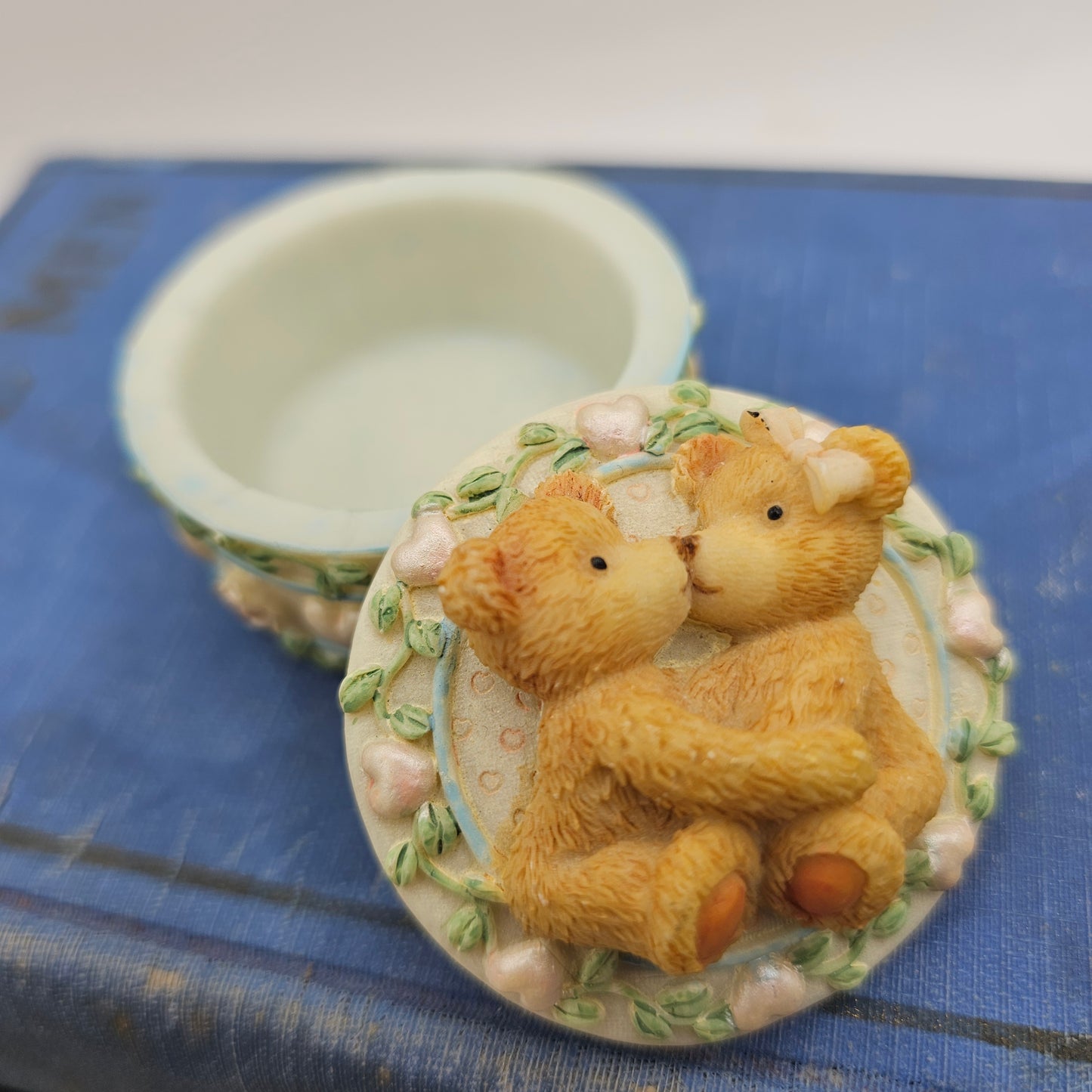 Small Bear and Flowers Lidded Trinket Box