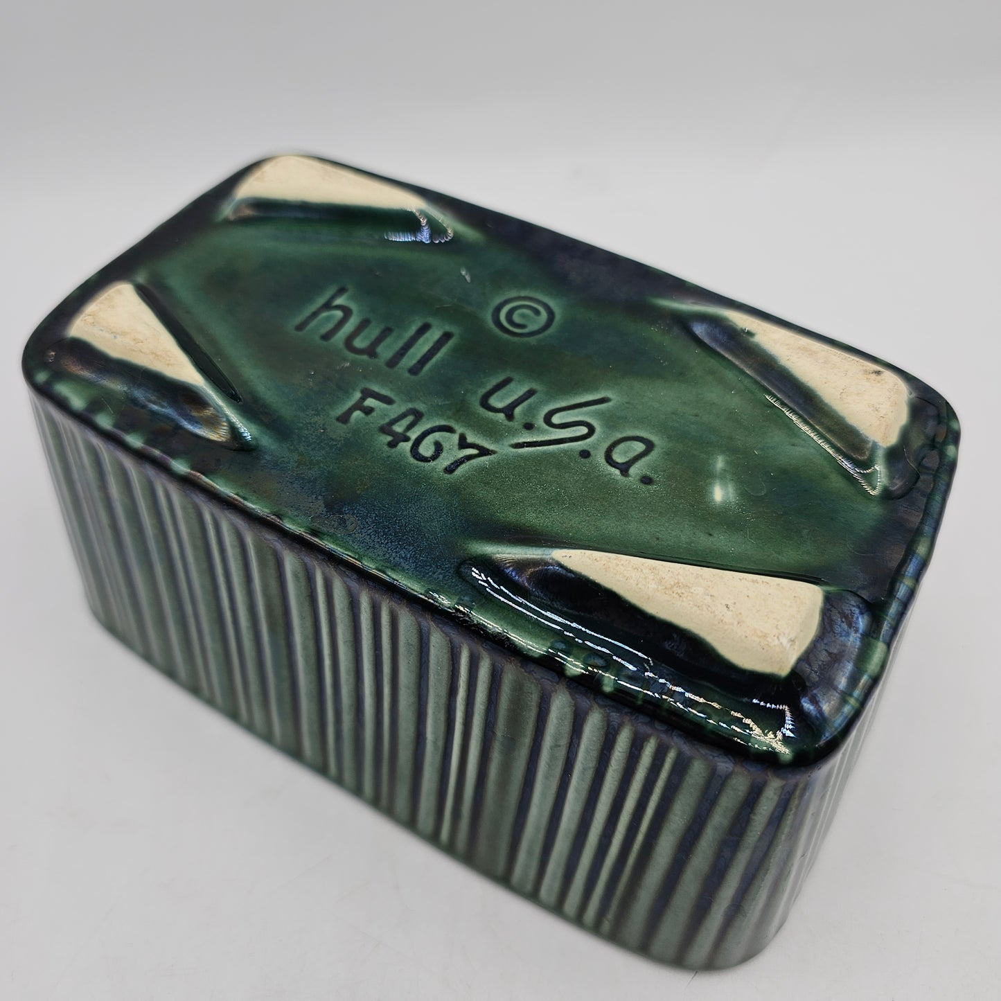 Vintage Dark Green Ribbed Ceramic Planter or Dish by Hull, USA