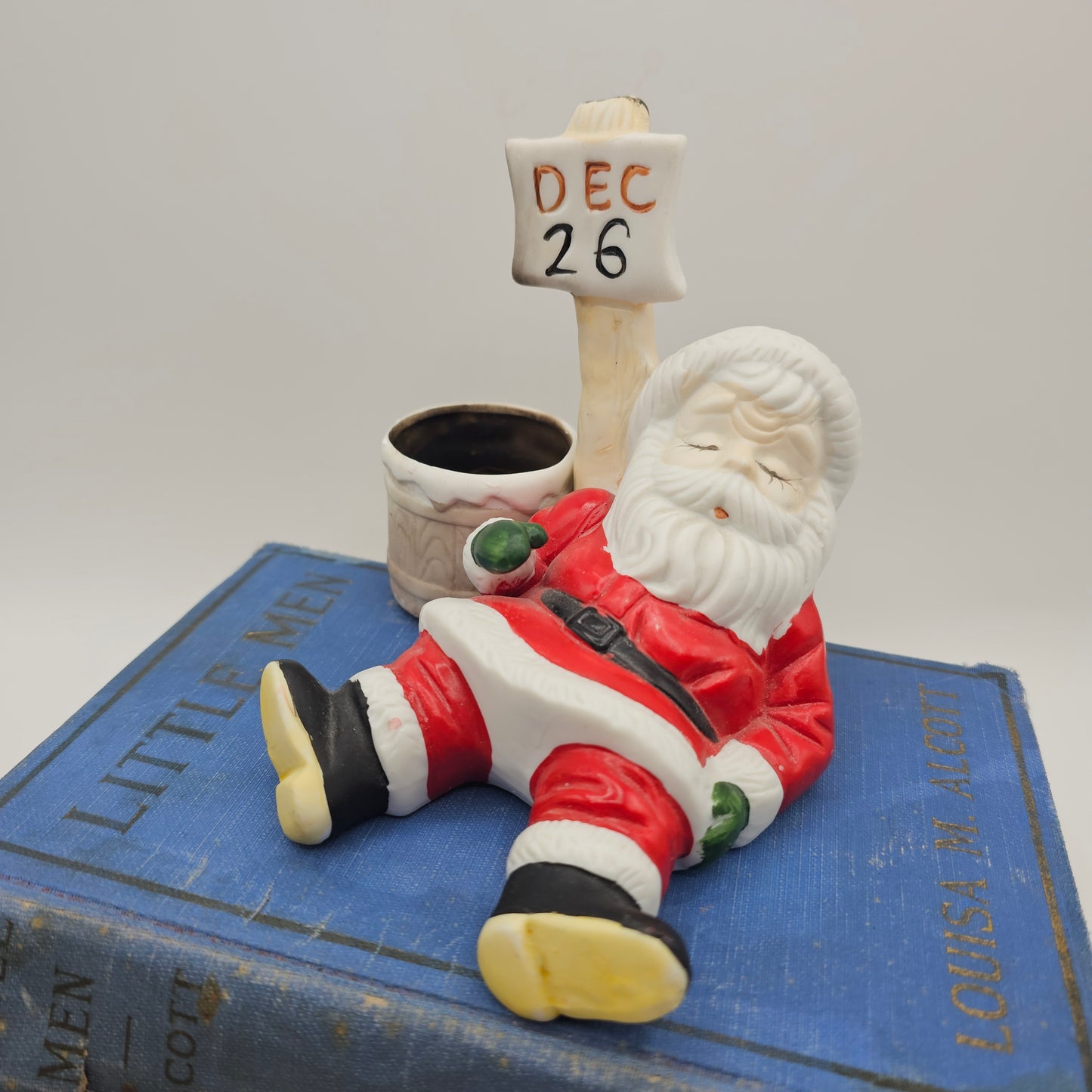 Vintage Hand Painted Ceramic Sleeping Santa Candle Holder by Frankel