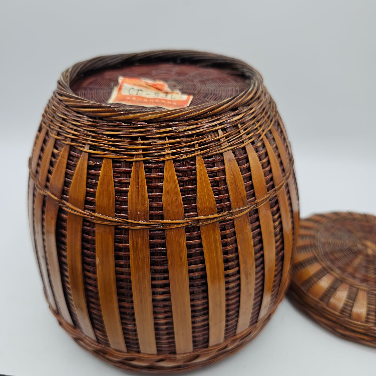 Vintage Wicker Covered Ceramic Lidded Ginger Jar