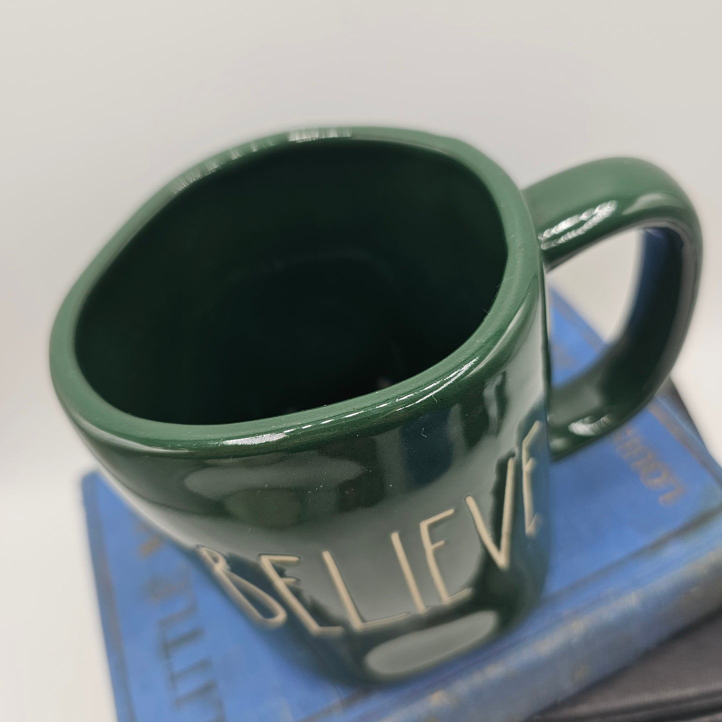 "Believe" Rae Dunn Forest Green Christmas Coffee Mug