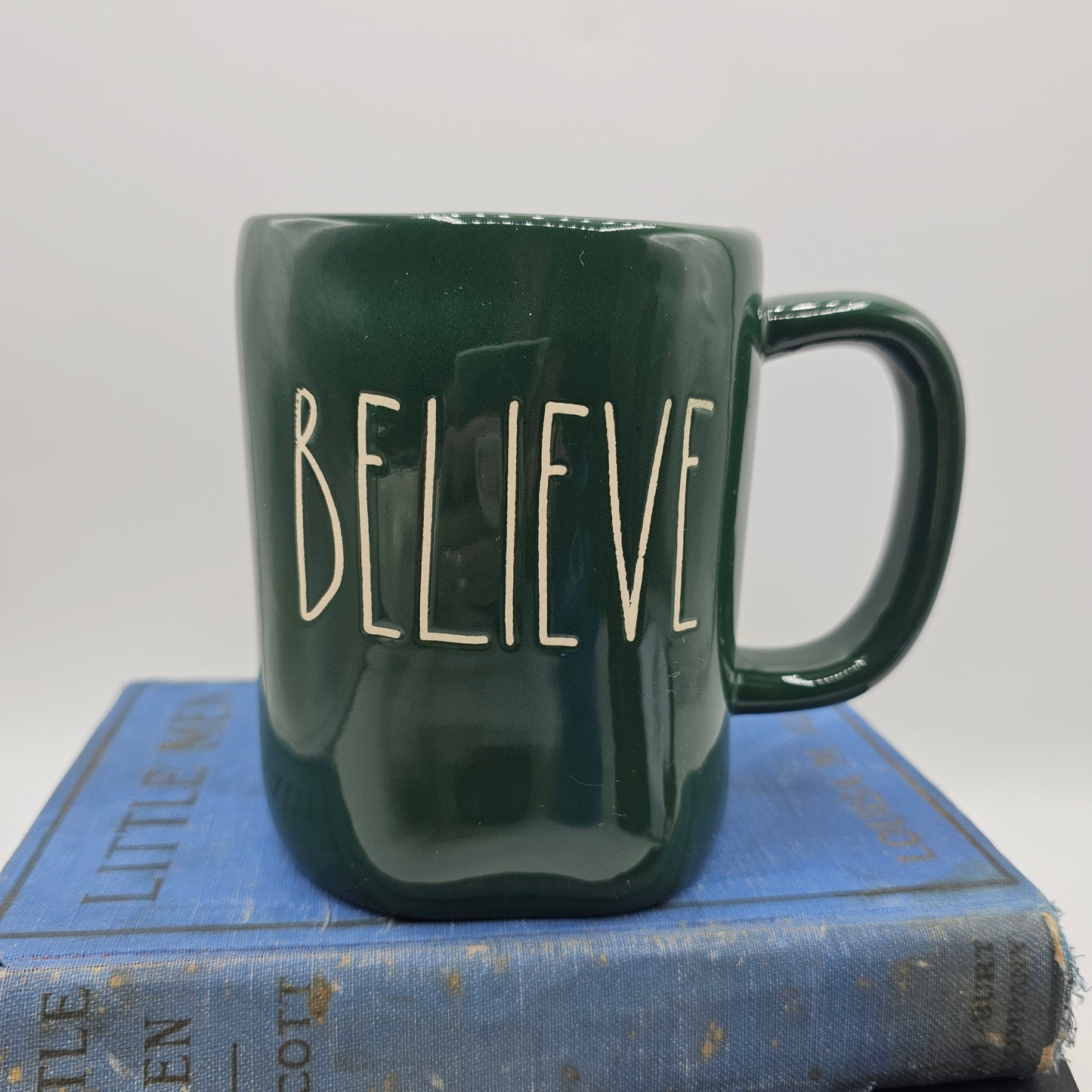 "Believe" Rae Dunn Forest Green Christmas Coffee Mug