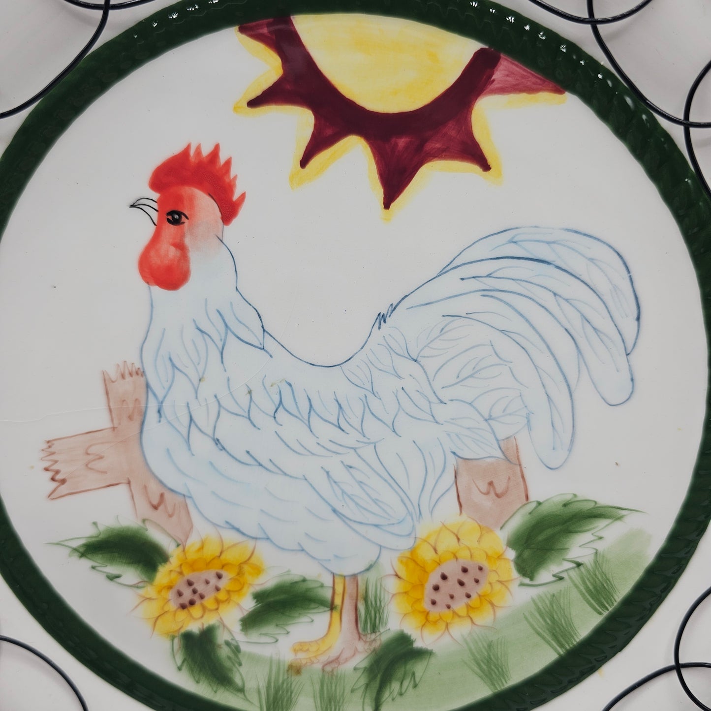 Decorative Rooster Plate in Wire Hanger