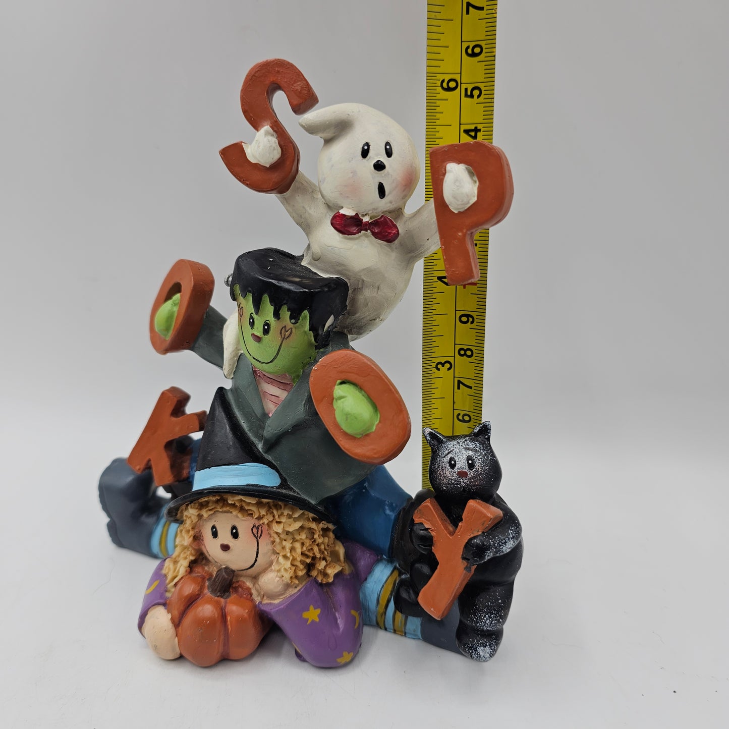 Whimsical Halloween SPOOKY Witch, Frankenstein, Ghost and Cat Figurine