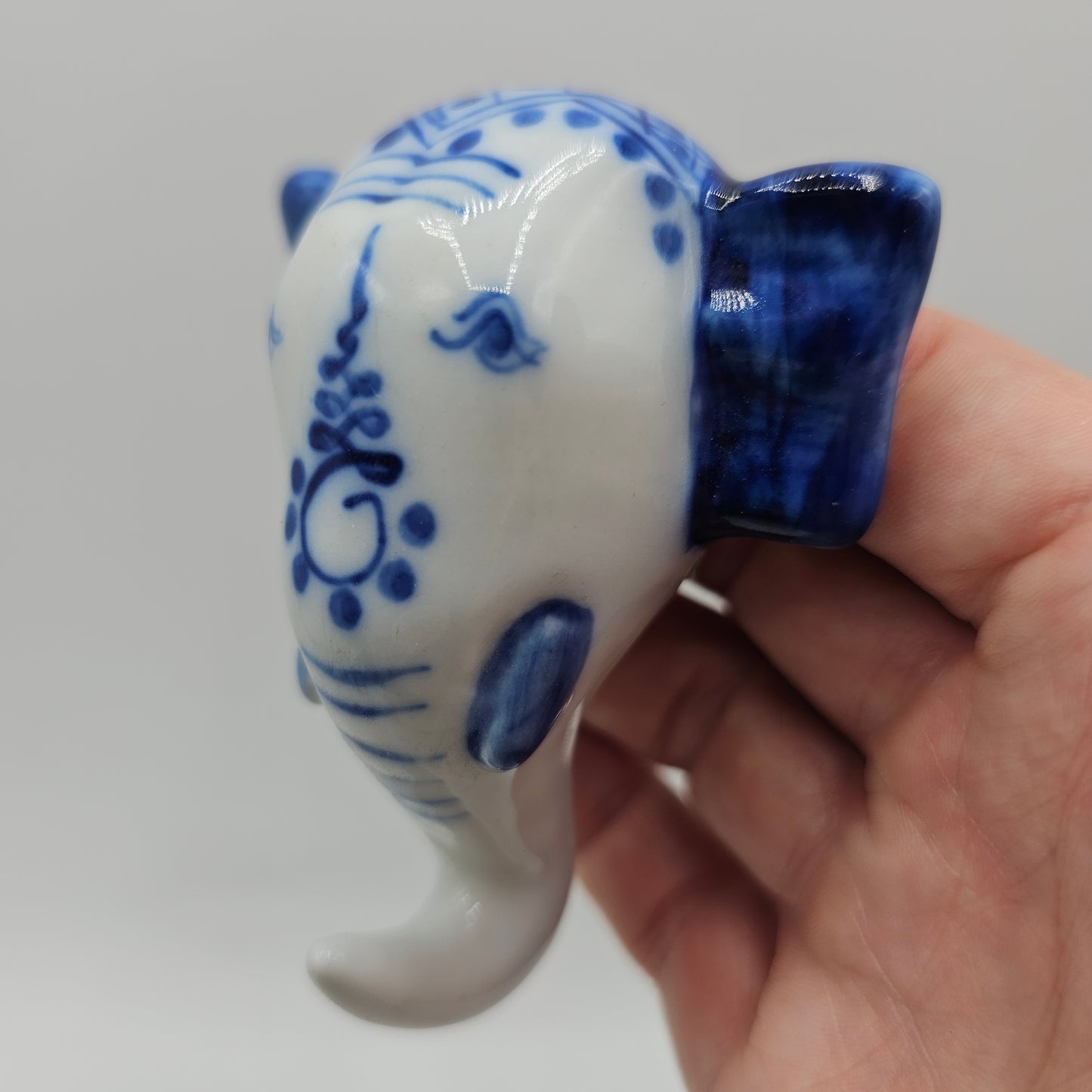 White and Blue Ceramic Elephant Hook