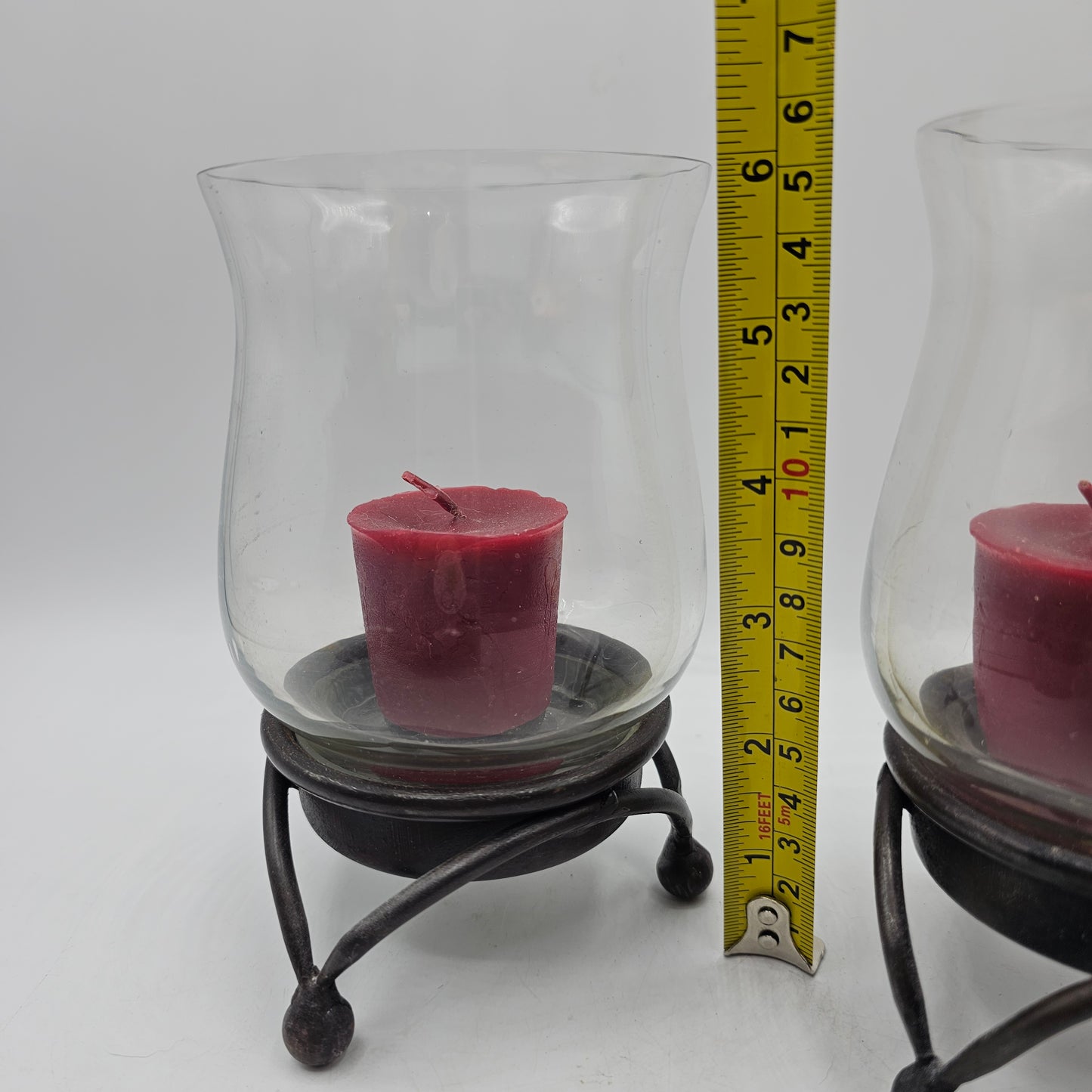 Pottery Barn Metal Candle Holder with Glass Shade - Pair