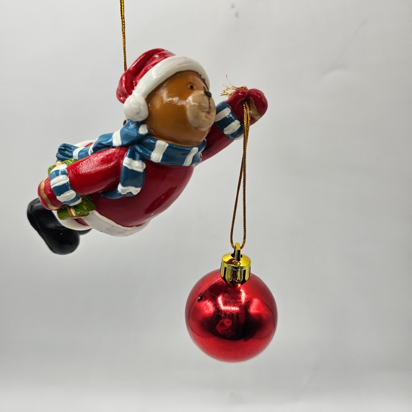 Teddy Bear with Red Glass Ball Christmas Tree Ornament