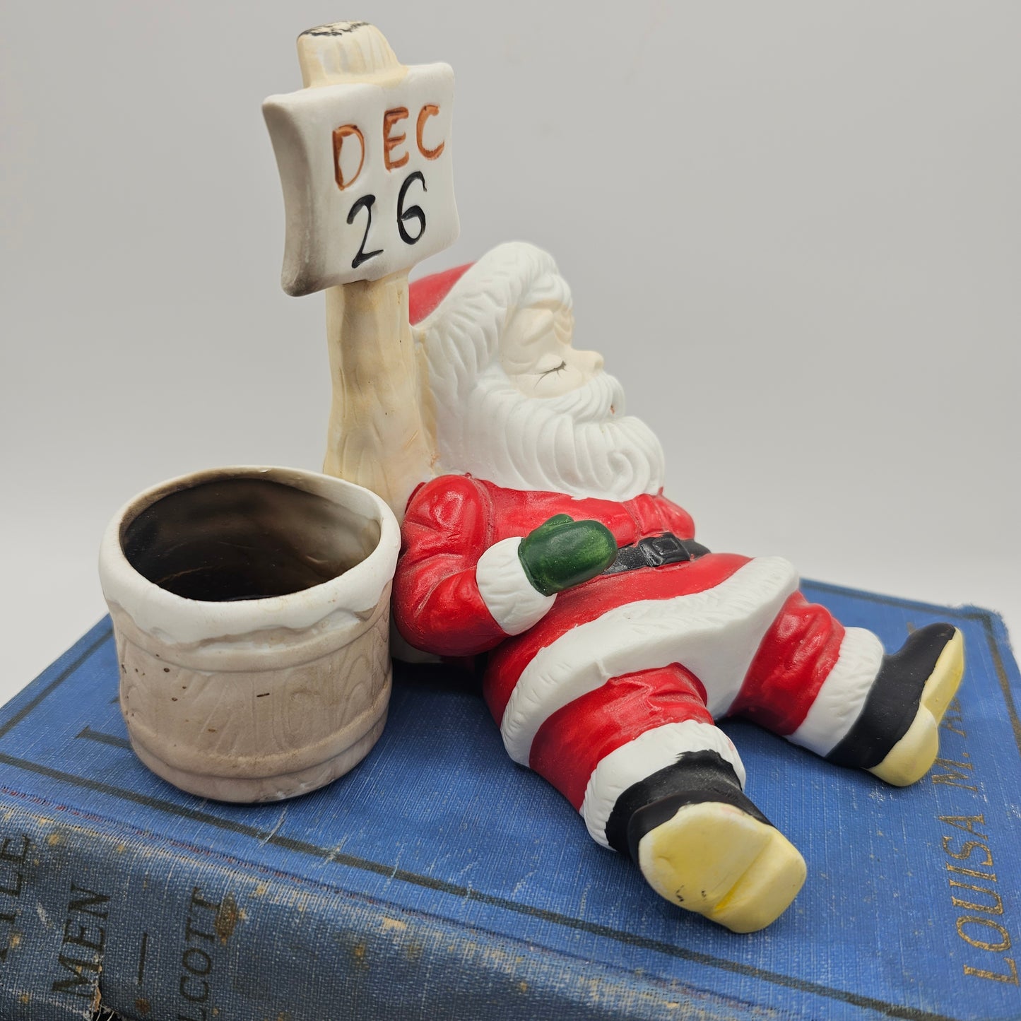 Vintage Hand Painted Ceramic Sleeping Santa Candle Holder by Frankel