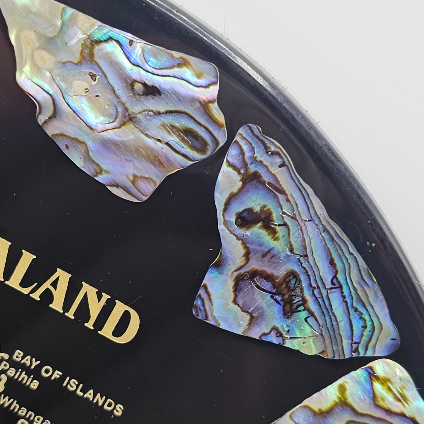 New Zealand Map Plate with Abalone Shell in Lucite