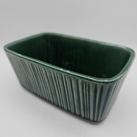 Vintage Dark Green Ribbed Ceramic Planter or Dish by Hull, USA