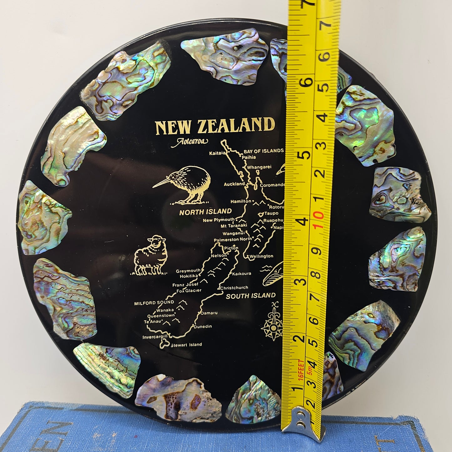 New Zealand Map Plate with Abalone Shell in Lucite