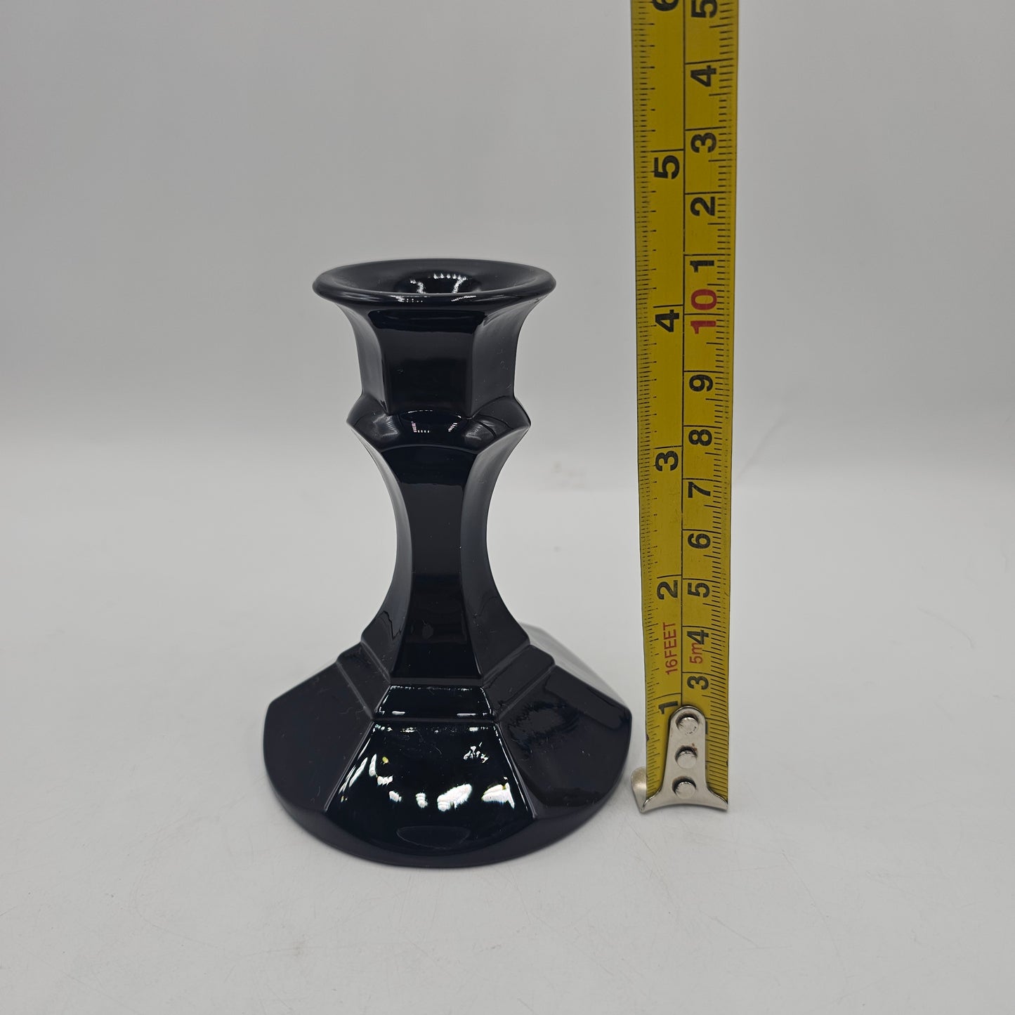 Vintage Black Amethyst Glass Candlestick