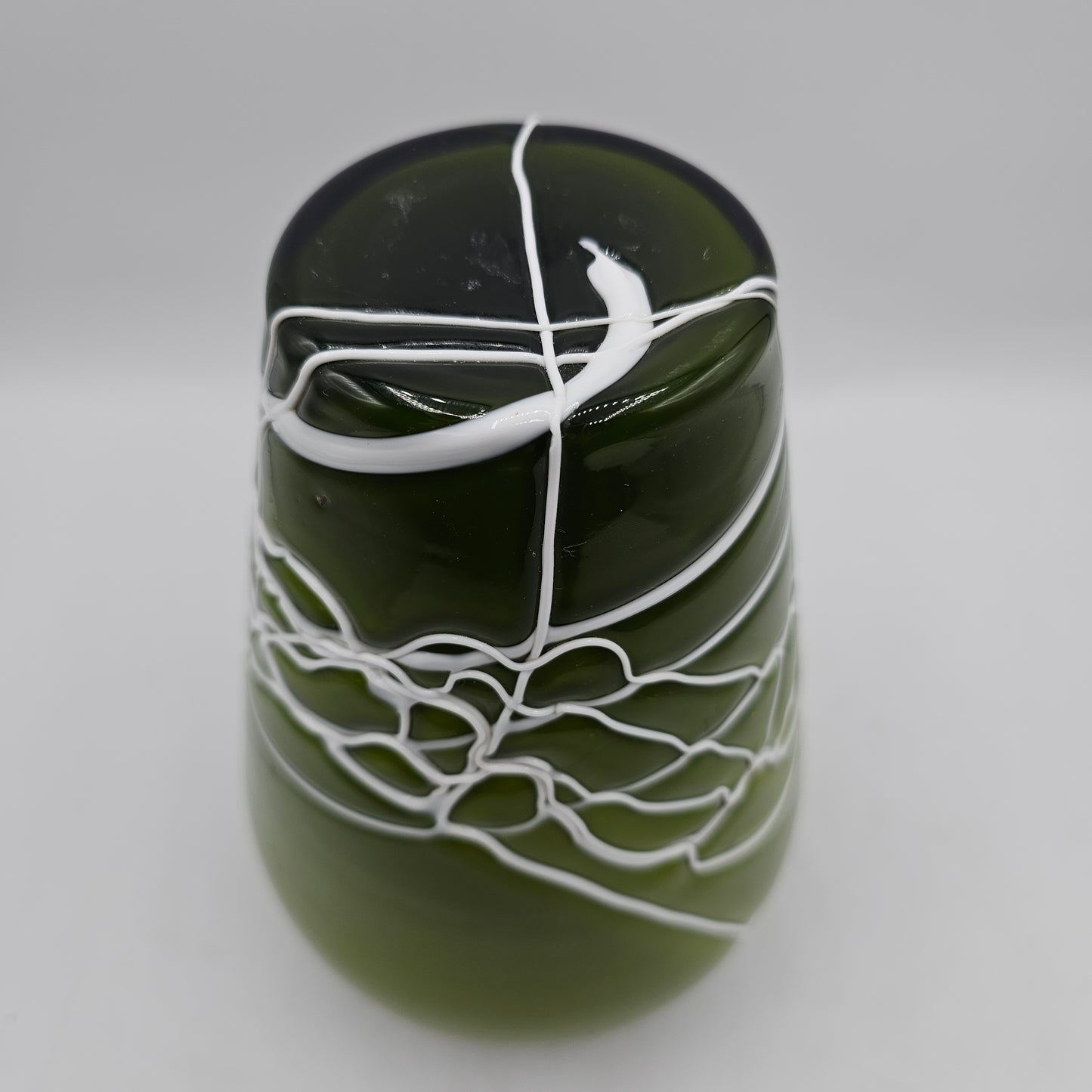 Green with Applied White Web Swirl Glass Vase